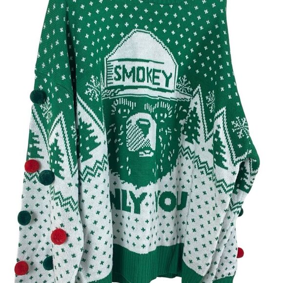 Smokey the Bear Only You Pom Pom Ugly Christmas Sweater Sz 3X - Picture 3 of 12